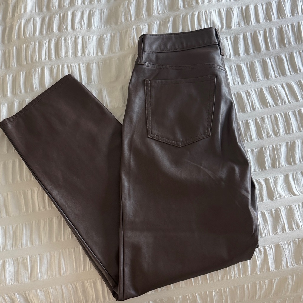 Chocolate Brown Faux Leather High-Rise Pants